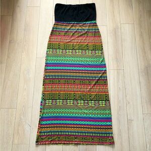 Guilty Neon Geometric Print Strapless Maxi Dress